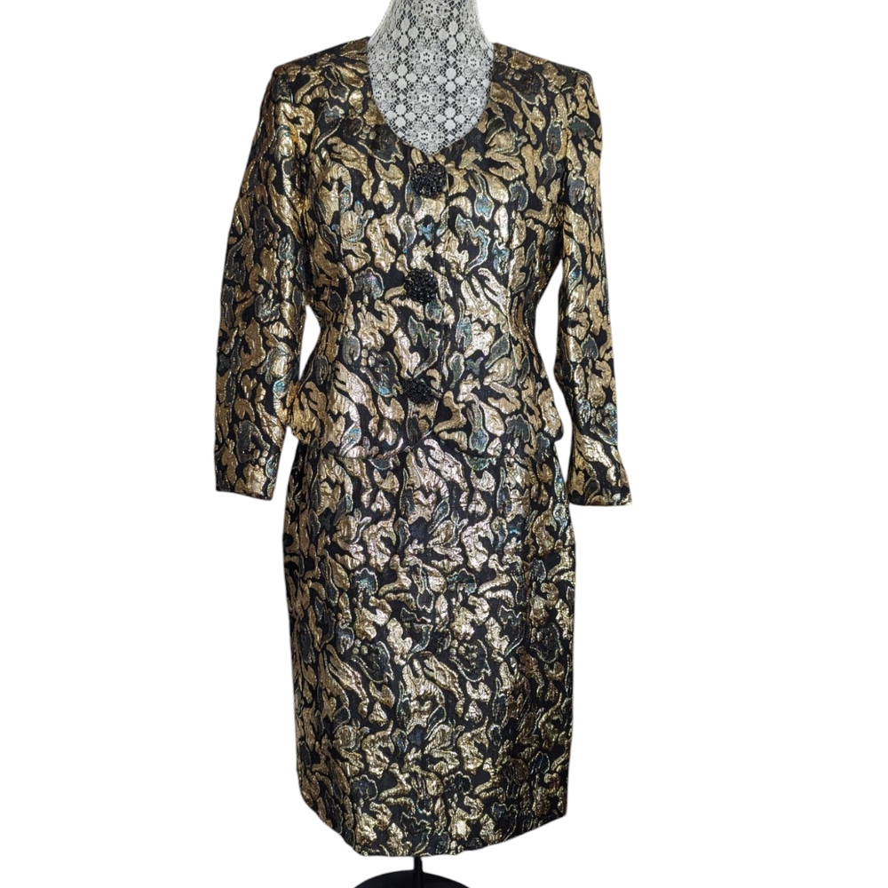 Vintage After Five Black & Gold Brocade Skirt Set